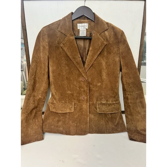 Chadwick’s Tan Leather Suede 2 Button Blazer Jacket Lined Sz 2 P.        Hh - Picture 1 of 6